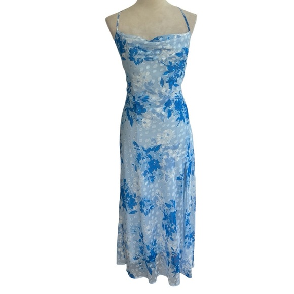 Hello Molly Sweetpot The Label Blue Floral Maxi Dress 8 Fairycore Y2K Cowl Neck - Picture 1 of 11